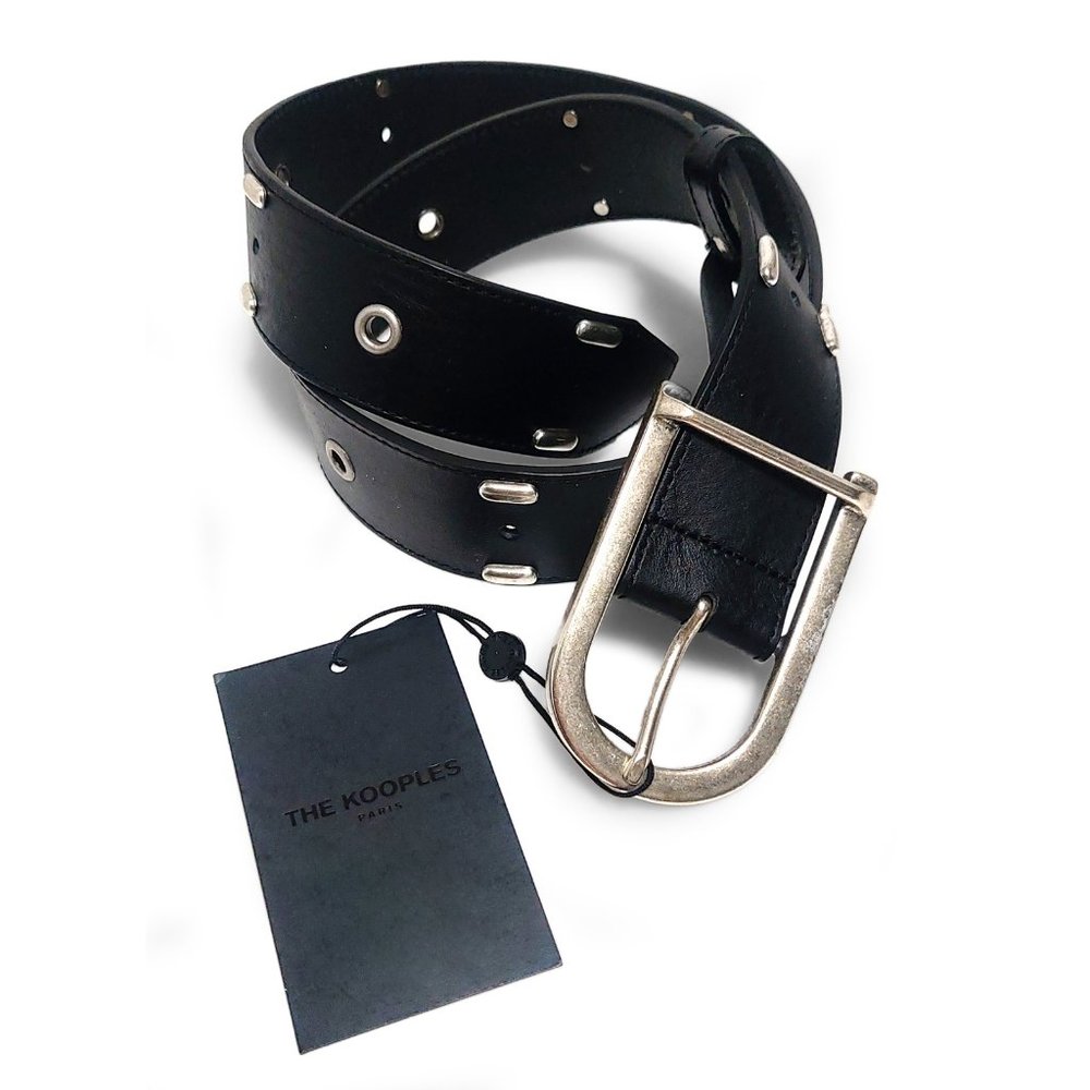 The Kooples AFCE23013K Black Leather Belt With Rivets